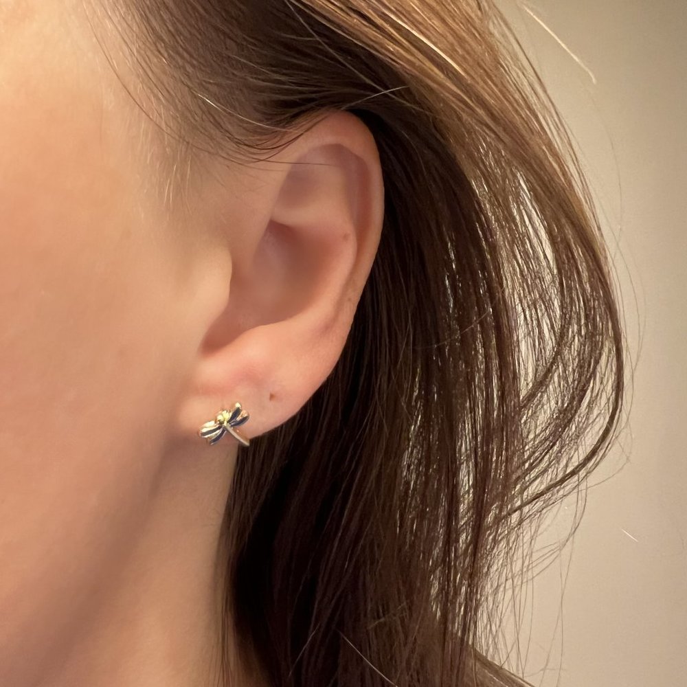 Small Blue & Gold Dragonfly Stud Earrings NEW - Picture 2 of 4